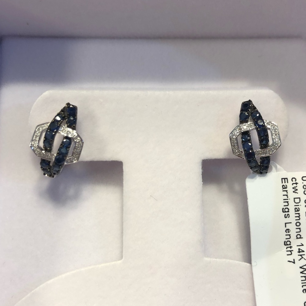 Blue Sapphire & White Diamond Earrings